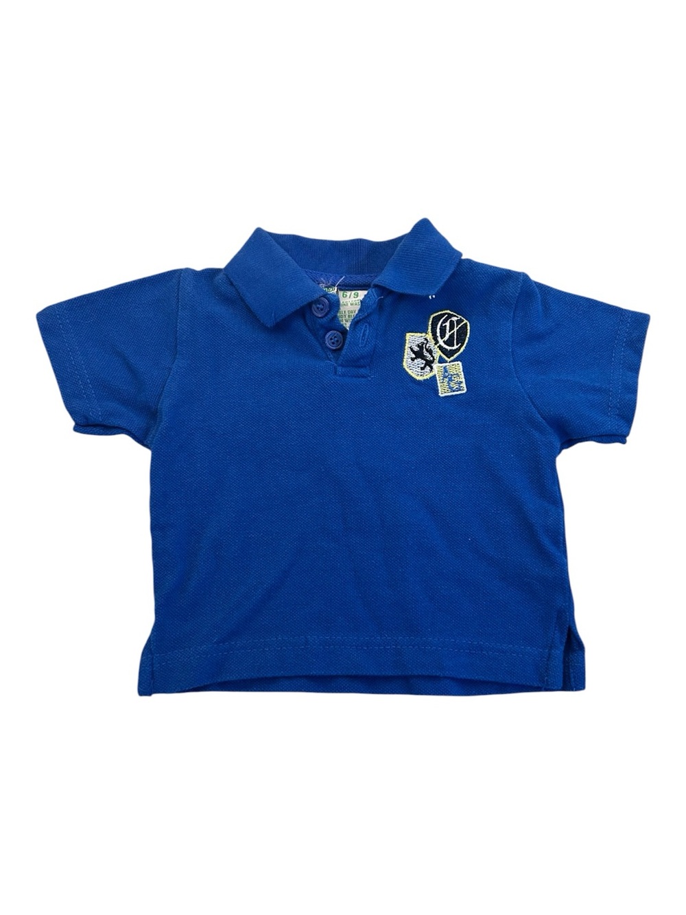Vintage Chams‎ Y2K Baby Boy Royal Blue Crest Patch Polo Shirt 6-9 Months